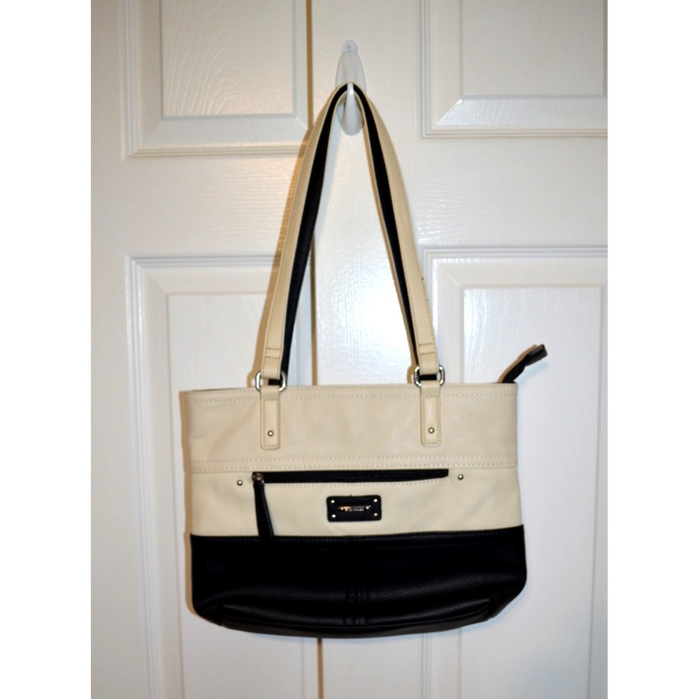 Stone & Co Donna Colorblock Pebbled Leather Black & Cream‎ Shoulder Purse